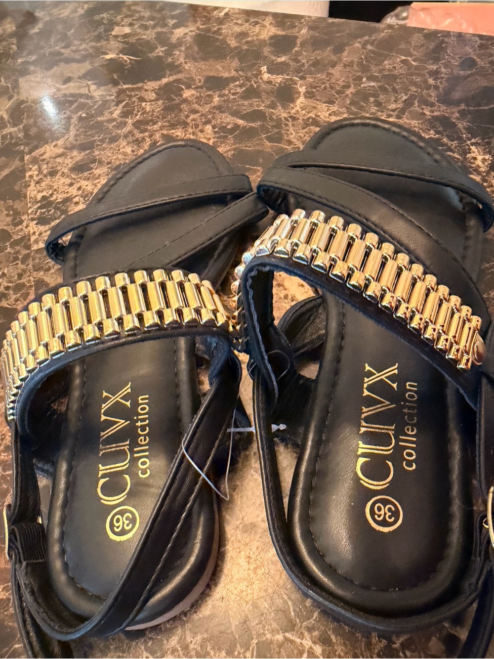 NEW Cuvx Collection Women’s Black Rhinestone Ankle StrapFlat SandalsSize 36 S6 - Picture 4 of 4